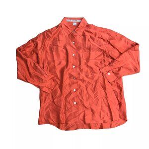 Vintage 90s EXTERIOR EREZ 100% Silk Button Up Shirt Women's LARGE Orange​​​